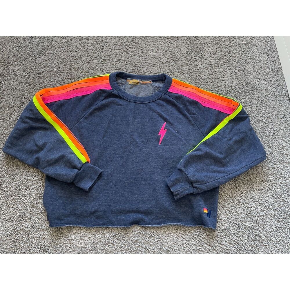 Aviator Nation Bolt Cropped Sweatshirt Sz XL Surfer Loungewear Streetwear Cozy - Picture 8 of 9